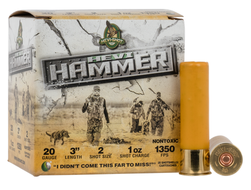 HEVI-Shot, HEVI-Shot, HEVI-Hammer, 20 Ga 3", Max Dram, 1oz, #2 Shot Size, 25rd Box