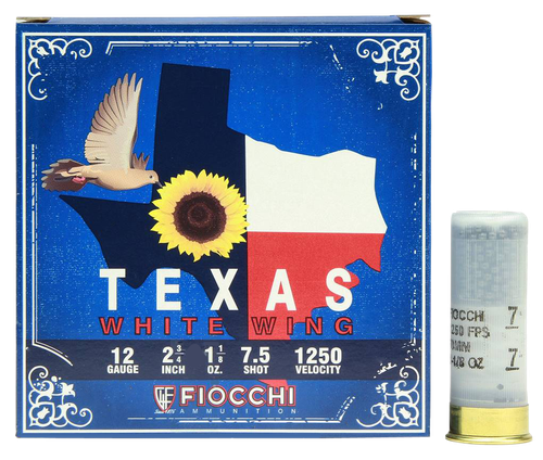 Fiocchi Texas White Wing Dove Loads 20 Ga, 2.75", 7/8oz, 7.5 Shot, 25rd Box