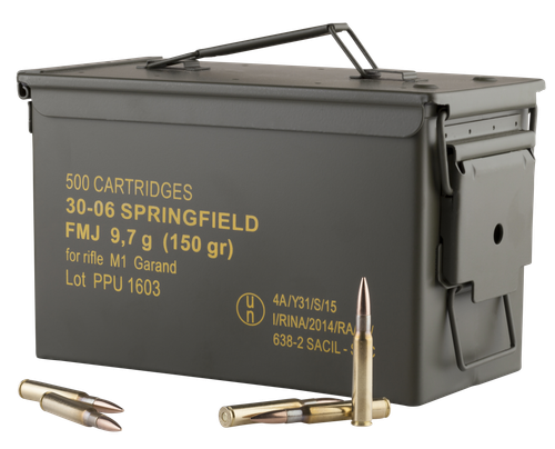PPU Standard Rifle 30-06 Springfield 150gr, Full Metal Jacket 25 Bx (500 rds Total)