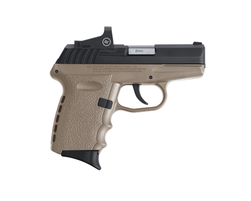 SCCY CPX-2 RD DAO 9mm 3.10",Black Slide Flat Dark Earth Polymer Frame/Grip Crimson Trace 1500 Red Dot No Manual Safety,10 rd