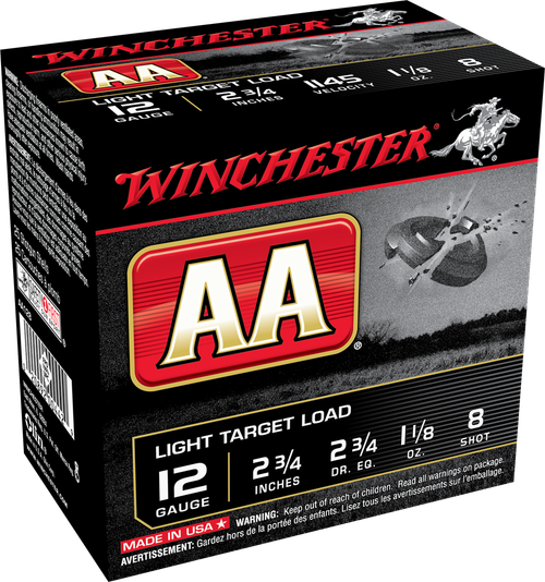 Winchester AA Light Target Load 12 Ga, 2.75", 1 1/8oz, 8 Shot, 100rd Box