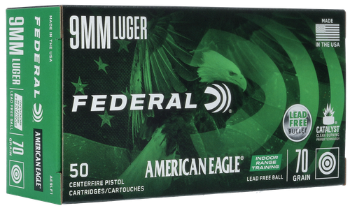 Federal, American Eagle, Indoor Range Training, 9mm, 70gr, Lead Free Ball, 50rd Box
