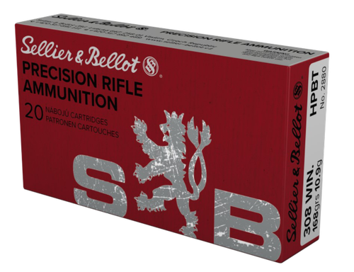 Sellier & Bellot Precision Rifle Ammo, 308 Winchester, 168gr, Boat Tail Hollow Point, 20rd Box