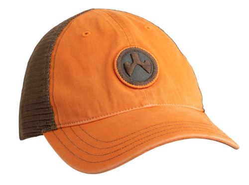 Magpul Icon Patch Garment Washed Trucker Hat, Orange/Brown, One Size Fits Most