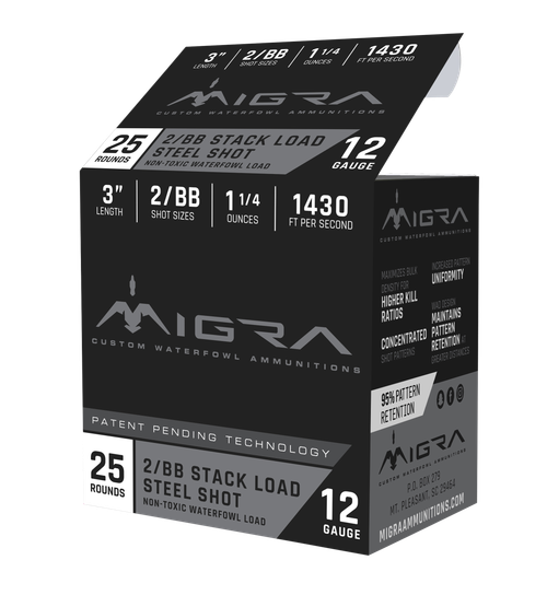 Migra Combinational 12 Ga, 3", 1 1/4oz, 2-BB Shot, 25rd Box