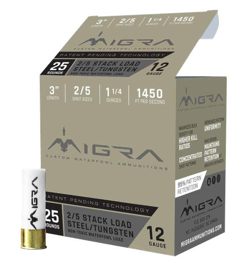 Migra Combinational Tungsten 12 Ga, 3", 1 1/4oz, 2-5 Shot, 25rd Box