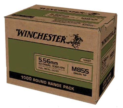 Winchester M855 5.56x45mm NATO, 62gr, Full Metal Jacket, Green Tip, 1000rd Case