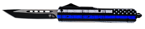 Templar Knife Back The Blue Gen II Slim 3.50" OTF Tanto Plain Black 440C SS Blade Blue/White/Black Zinc Aluminum Alloy Handle Features Glass Breaker/Pocket Clip