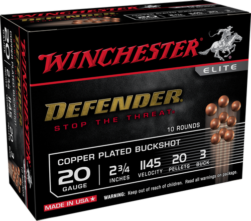 Winchester Defender Copper, 20 Ga, 2.75", 20 Pellets, 3 Buck Shot, 10rd Box