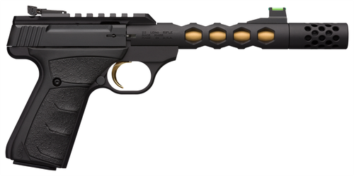 Browning Buck Mark Plus Vision .22 LR, 5.8" Skeletonized Barrel, Threaded, Compensator, Gold Cerakote Barrel, Black Finish, Fiber Optic Sights, 10rd