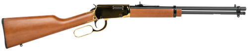 Rossi Rio Bravo Lever Action 22 LR, 18" Polished Black Barrel, Gold Metal Finish & Hardwood Stock, 18rd