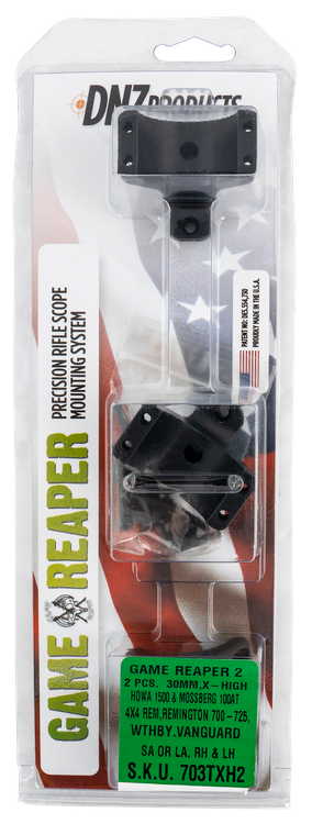 DNZ Game Reaper 2 Scope Mount/Ring Combo, Matte Black, Remington 700/721/725, Howa 1500 30mm Tube Extra High Rings Aluminum