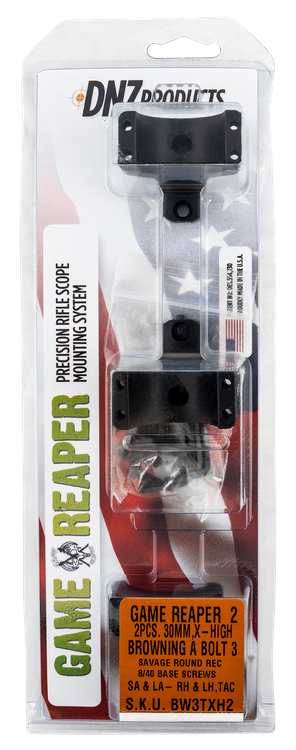 DNZ Game Reaper 2 Scope Mount/Ring Combo, Matte Black, Browning A-Bolt, Savage RD Receiver 8-40 Screw Holes, 30mm Tube Extra High Rings Aluminum