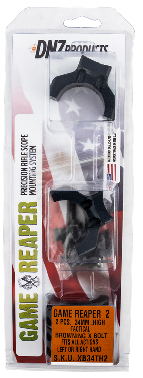 DNZ Game Reaper 2 Scope Mount/Ring Combo, Matte Black, Browning X-Bolt 34mm Tube High Rings Aluminum