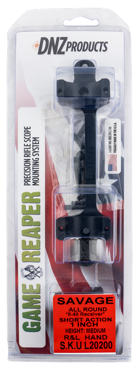 DNZ Game Reaper Scope Mount/Ring Combo, Matte Black, Savage RD Receiver 8-40 Screw Holes, 1" Tube, Short Action, Aluminum