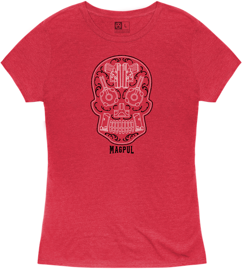 Magpul Sugar Skull Women''''s Red Heather Short Sleeve Medium