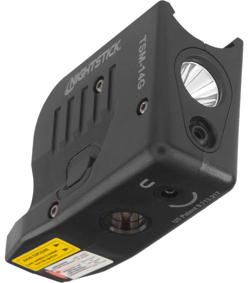 Nightstick Subcompact Tactical Weapon-Mounted Light Green Laser, Glock 43/43X/48 MOS, 150 Lumens, 2,700 Candela, Black, .75 Hours of Runtime, IP-X4 Water-Resistant, Rechargeable Battery