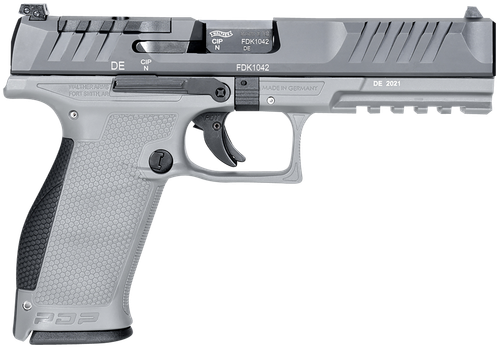 Walther PDP, 9mm, 5" Barrel, Black Slide/Gray Frame, Adjustable Rear Sight, Optics Ready, 18rd