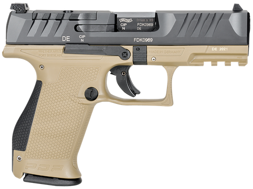 Walther PDP Compact 9mm, 4" Barrel, Black Slide/Tan Frame, Adjustable Rear Sight, Optics Ready, 15rd