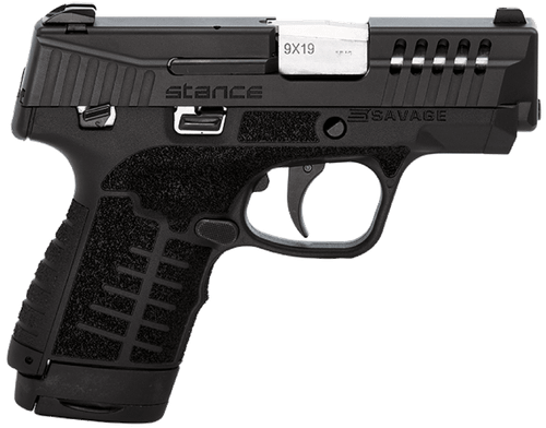 Savage Stance 9mm, 3.2" Barrel Overall Black with Nitride Stainless Steel Ported Slide, Textured Interchangeable Backstraps Grip, TruGlo Nights Sights & Manual Safety, 7rd