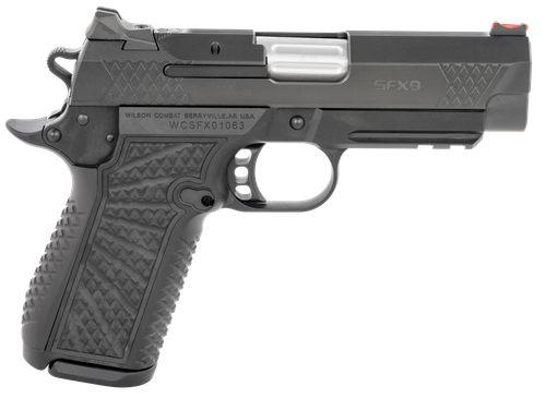 Wilson Combat SFX9 Compact 9mm, 4" Fluted Barrel, DLC Black, Front and Rear X-Tac Slide Serrations, Integrated Light Rail, Manual Safety, Fiber Optic Front, 2x15rd Mags