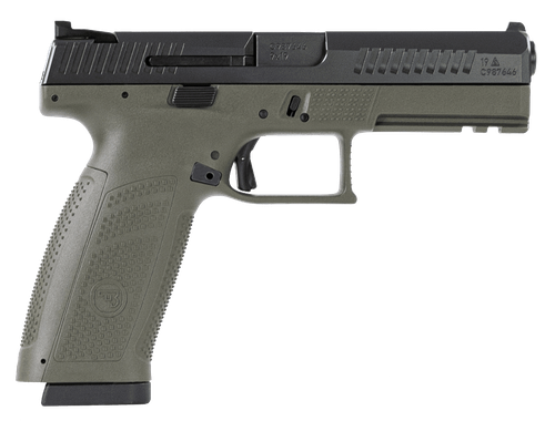 CZ P-10 F Full Size 9mm, 4.5" Barrel, Nitride Slide Finish, Olive Drab Green, 3 Backstraps, Fixed Sights, Integrated Trigger Safety, Reversible Mag Catch, 19rd
