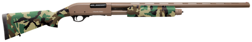 Charles Daly 301 12 Ga, 28" Barrel, 3", Flat Dark Earth Metal Finish & Woodland Camo Synthetic Stock, 4rd