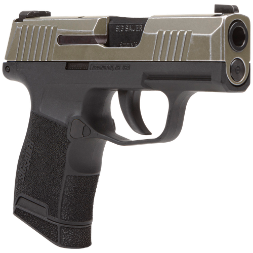 Sig P365 9mm, 3.10" Carbon Steel Barrel, Distressed Serrated SS Slide, Black Nitron SS Frame, OD Green, 10rd