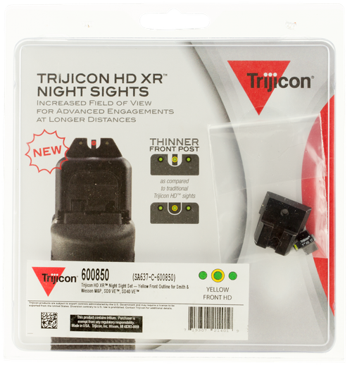 Trijicon HD XR Night Sight Set 3-Dot Tritium Green with Yellow Outline Front, Green with Black Outline Rear Black Frame for S&W M&P, M&P M2.0, 9/40 SD VE (Except M&P Shield, CORE)
