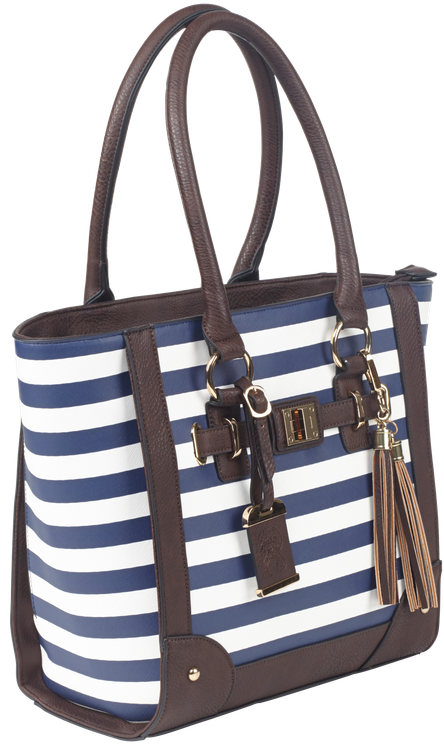 Bulldog Cases Tote Purse Holster, Fits Most Small Autos, Navy Blue and White Stripe Color, Leather