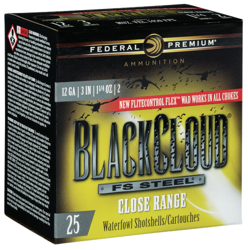 Federal Black Cloud F S Steel Close Range 12 Ga, 3", 1 1/4oz, 2 Shot, 25rd Box
