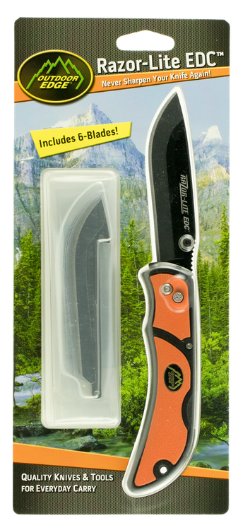 Outdoor Edge Razor-Lite EDC 3.50" Folding Drop Point Tanto Plain Edge, Black Stainless Steel, Orange Handle