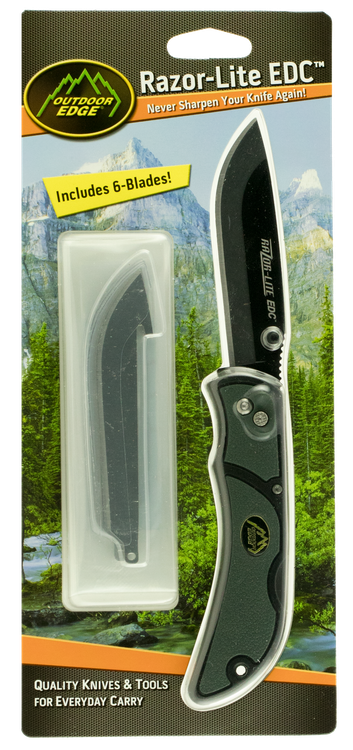 Outdoor Edge Razor-Lite EDC 3.50" Folding Drop Point Tanto Plain Edge, Black Stainless Steel, Gray Handle