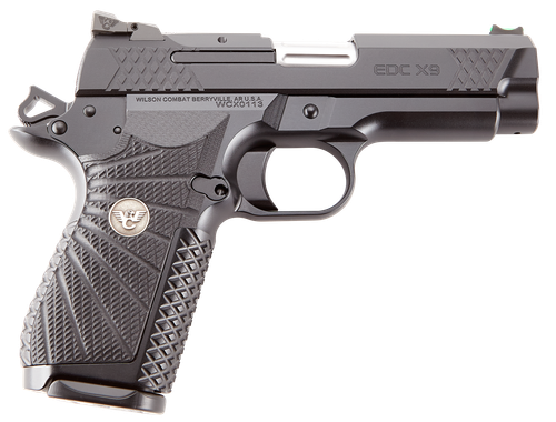 Wilson EDCX9, Compact, 9mm, 4" Barrel, Black Armor Tuff Finish, Green Fiber Optic Sights, Manual Safety, Non-Lightrail, 15Rd