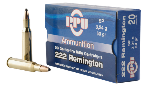PPU Standard Rifle .222 Rem, 50gr, Soft Point, 20rd Box