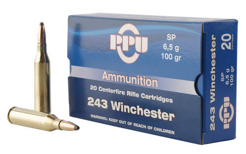PPU Standard Rifle 243 Winchester 100gr, Soft Point, 20rd Box