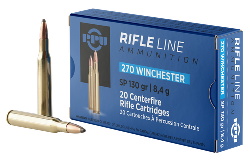 PPU Standard Rifle 270 Winchester 130gr, Soft Point, 20rd Box