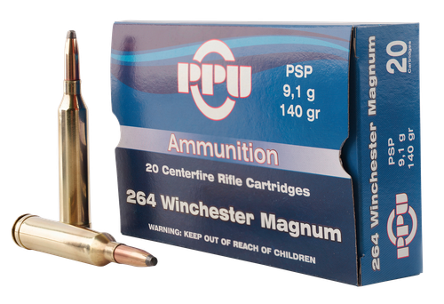 PPU Standard Rifle 264 Winchester Mag 140gr, Pointed Soft Point, 20rd Box