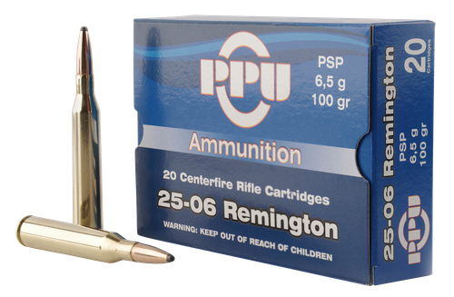 PPU Standard Rifle 25-06 Remington 100gr, Pointed Soft Point, 20rd Box