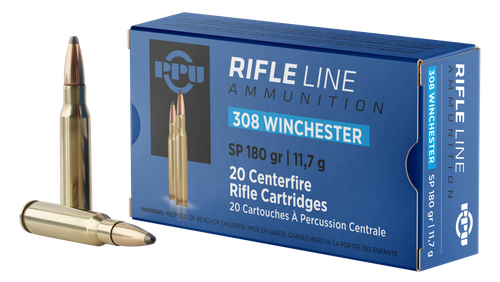 PPU Standard Rifle 308 Win/7.62 NATO 180gr, Soft Point, 20rd Box