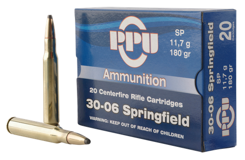 PPU Standard Rifle 30-06 Springfield 180gr, Soft Point, 20rd Box
