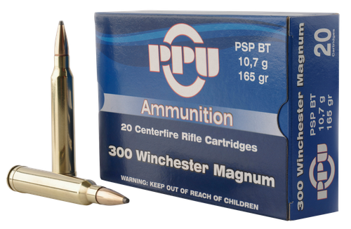 PPU Standard Rifle 300 Win Mag 165gr, Pointed Soft Point Boat Tail, 20rd Box