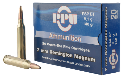 PPU Standard Rifle 7mm Remington Mag 140gr, Pointed Soft Point, 20rd Box