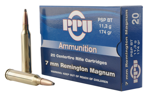PPU Standard Rifle 7mm Remington Mag 174gr, Pointed Soft Point, 20rd Box