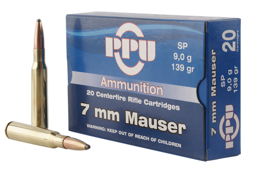 PPU Metric Rifle 7mm Mauser 139gr, Soft Point, 20rd Box