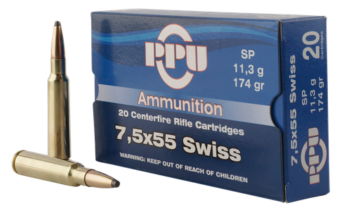 PPU Metric Rifle 7.5x55mm Swiss 174gr, Soft Point, 20rd Box