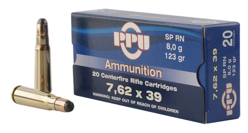 PPU PP375F Metric Rifle 7.62x39mm 123gr, Soft Point, 20rd Box