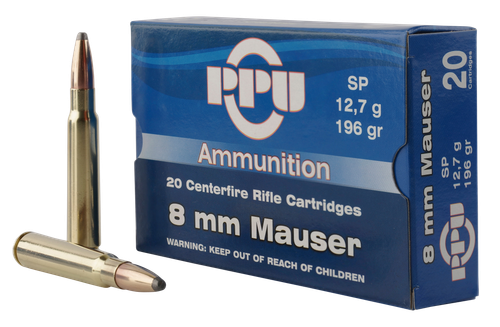 PPU Metric Rifle 8mm Mauser 196gr, Soft Point, 20rd Box