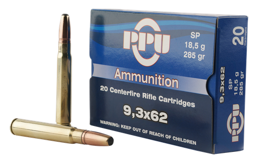 PPU Metric Rifle 9.3mmX62 Mauser 285gr, Soft Point, 20rd Box