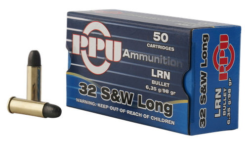 PPU Handgun 32 Smith & Wesson Long 98gr, Lead Round Nose, 50rd Box